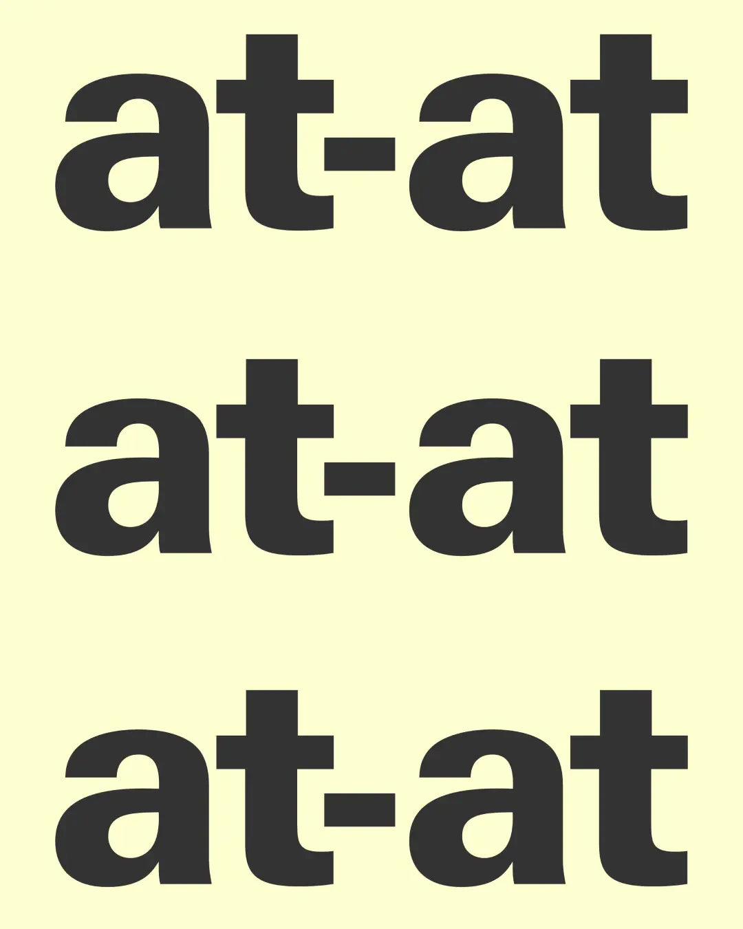 at-at — wordmark noir répété trois fois sur fond jaune pâle