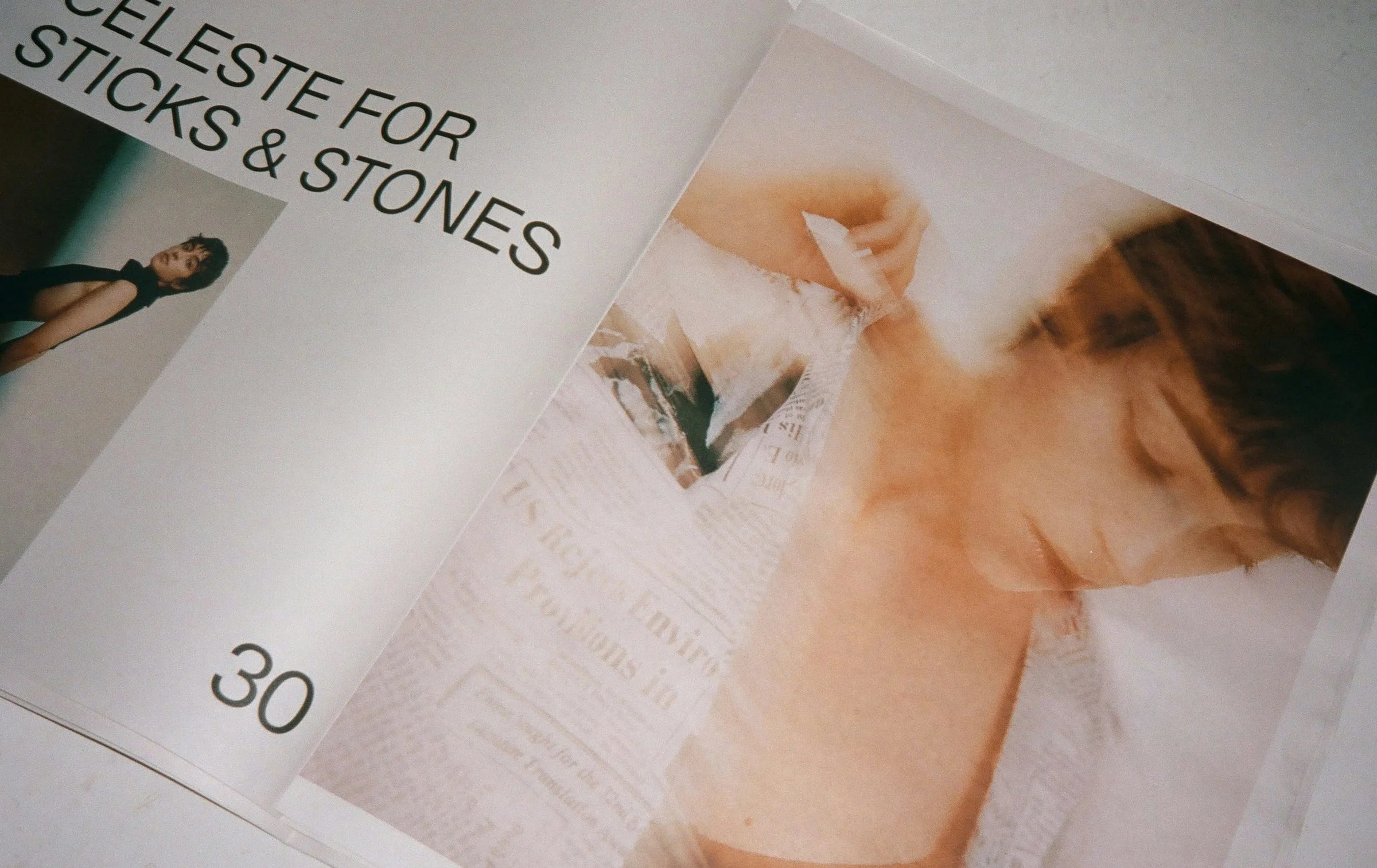 Then-Now — double-page du livre, photo floue et titre « Celeste for Sticks & Stones », page 30