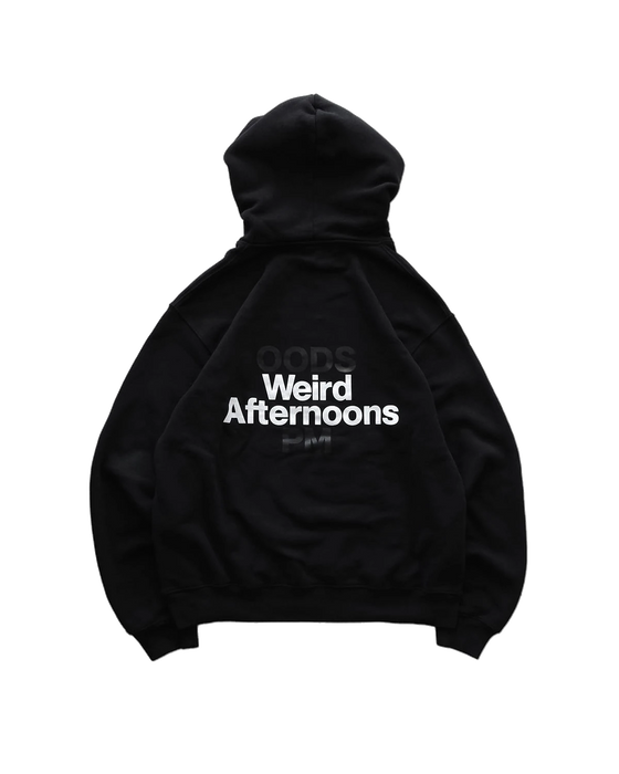 Chandail à capuche noir à plat, dos imprimé « Weird Afternoons » en gros lettrage