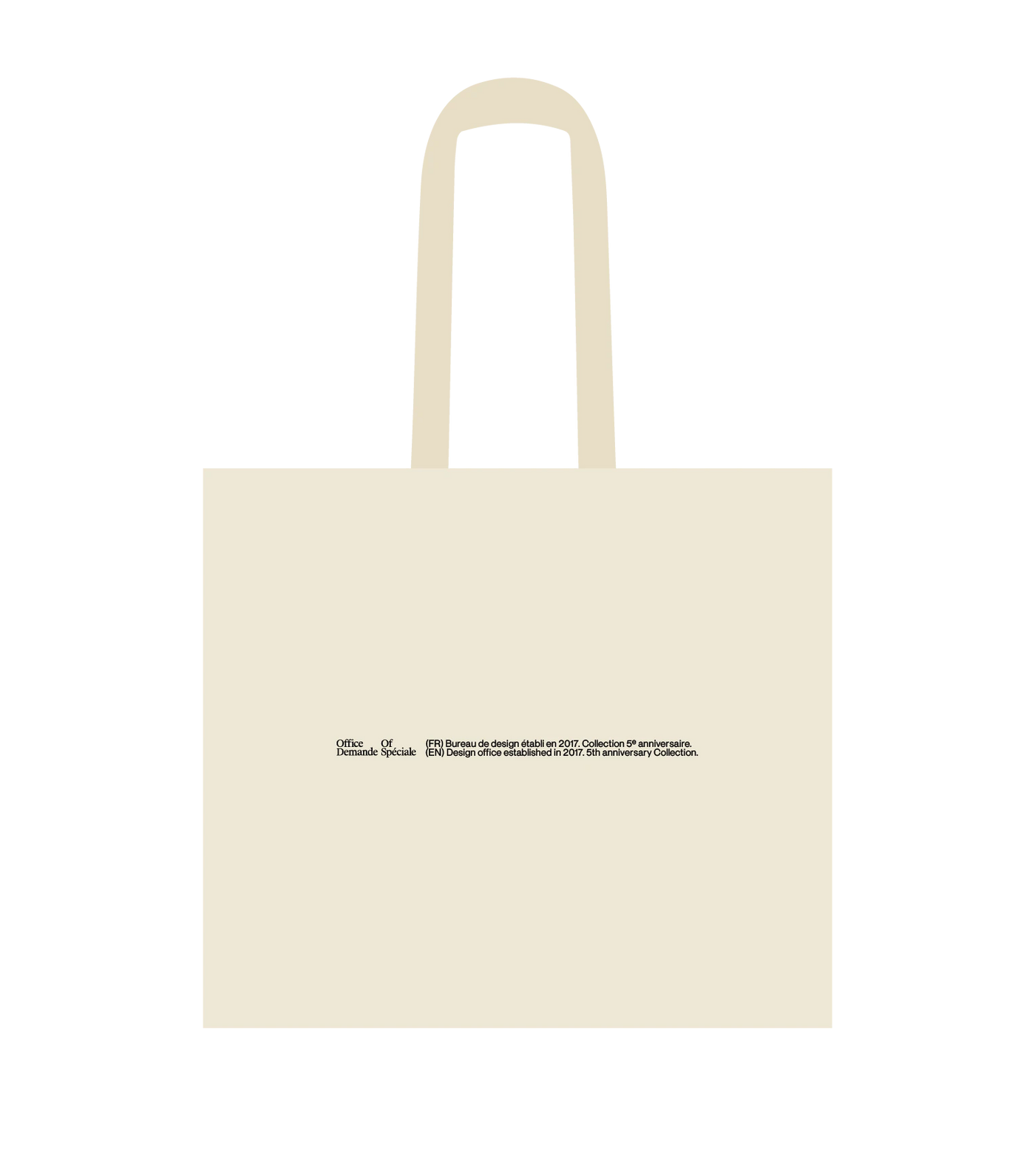 Sac fourre-tout écru vu de face, fine mention bilingue au centre