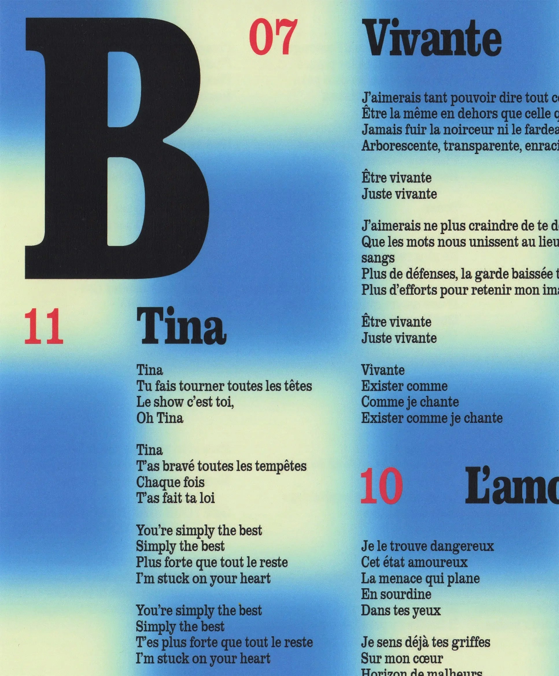 Airs de Jeux — encart imprimé typographique listant les titres et paroles de l'album