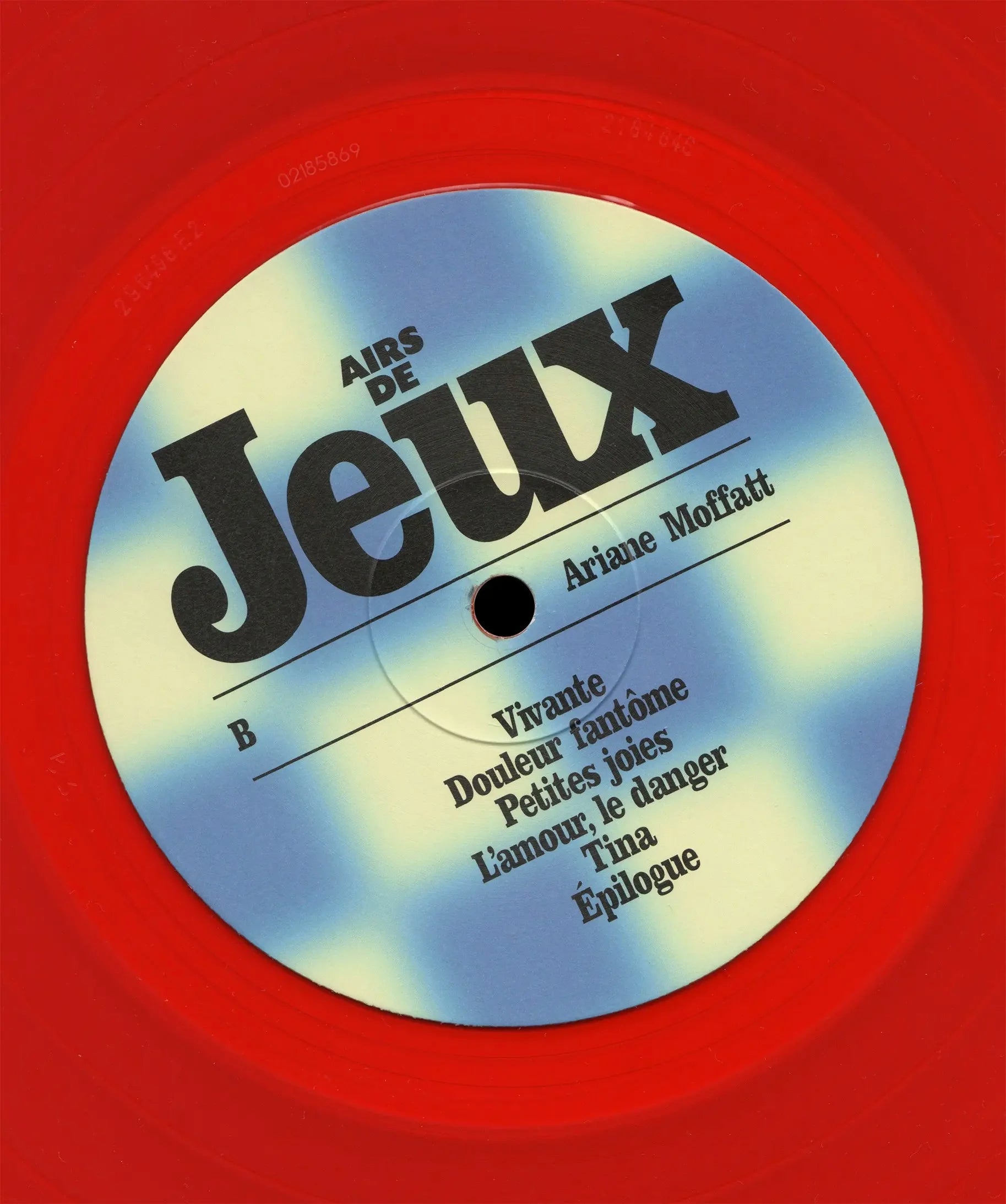 Airs de Jeux — vinyle rouge translucide, étiquette « Jeux » d'Ariane Moffatt avec liste des pistes