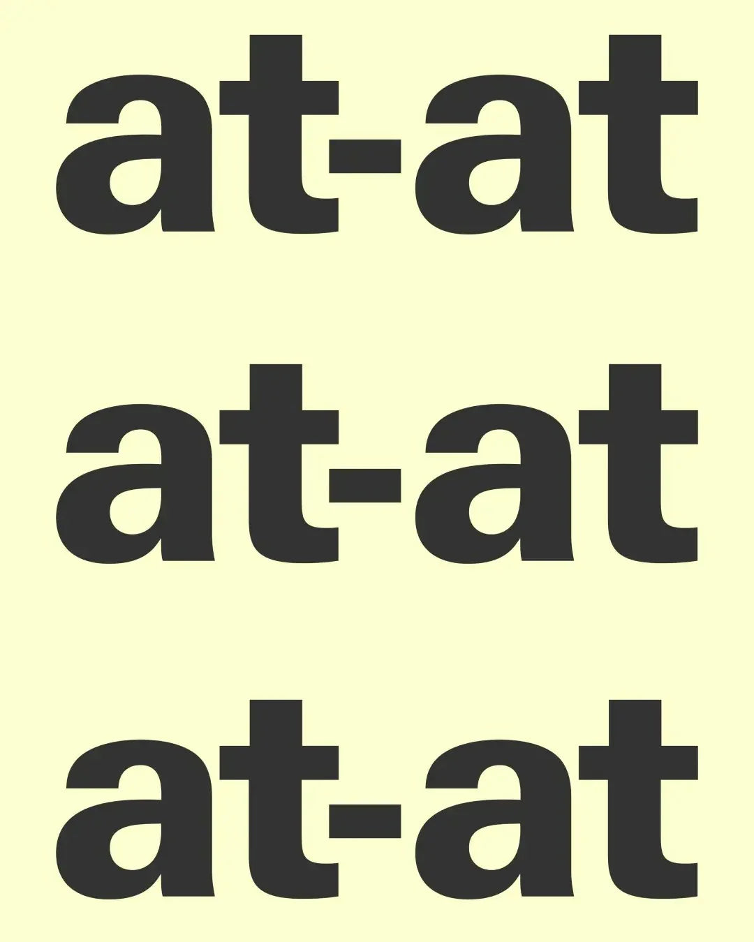 at-at — wordmark « at-at » répété trois fois en gros caractères gras noirs sur fond jaune pâle