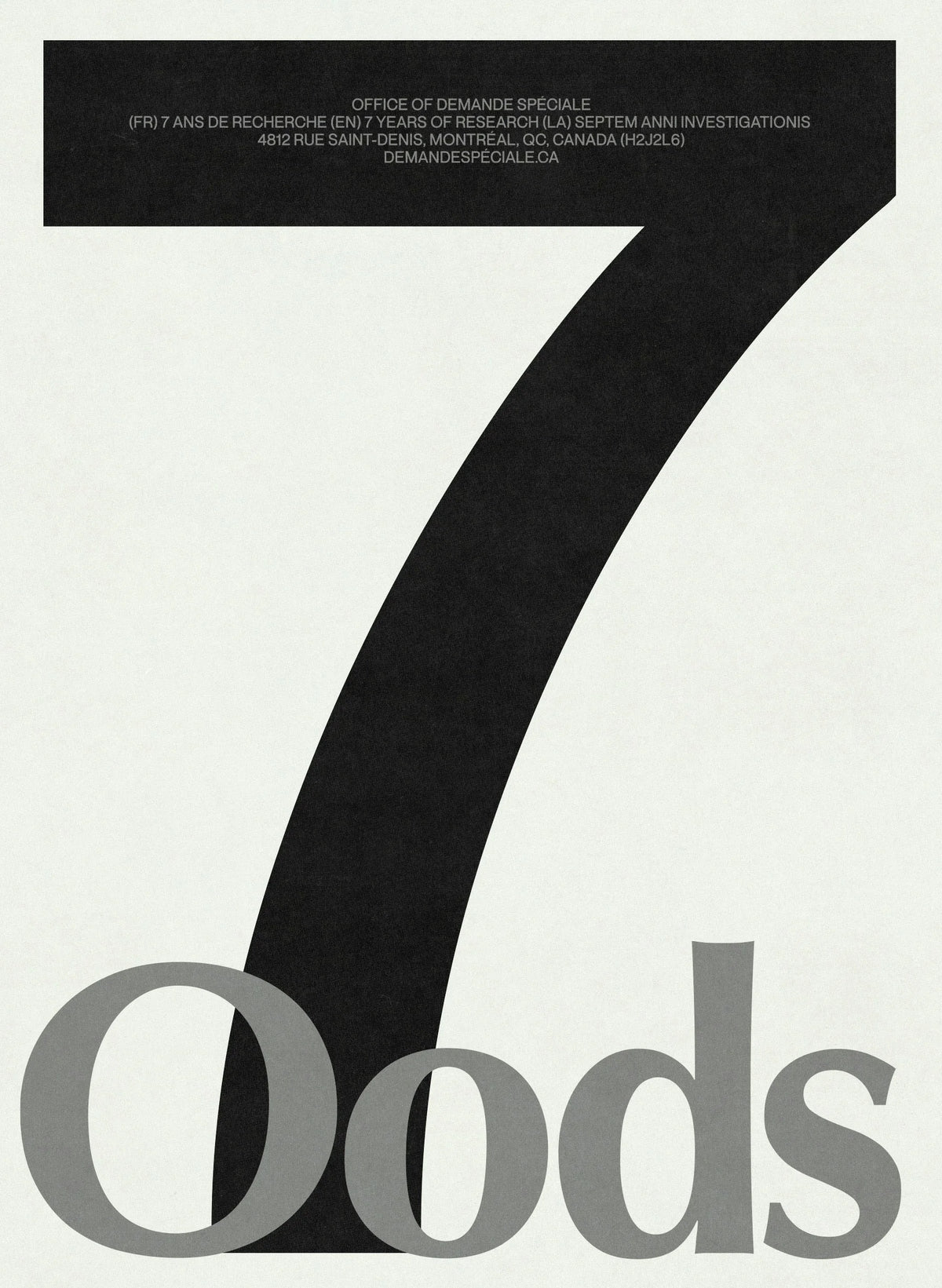 Beyond Time — affiche au grand chiffre 7 noir et wordmark Oods, typographie sur fond crème