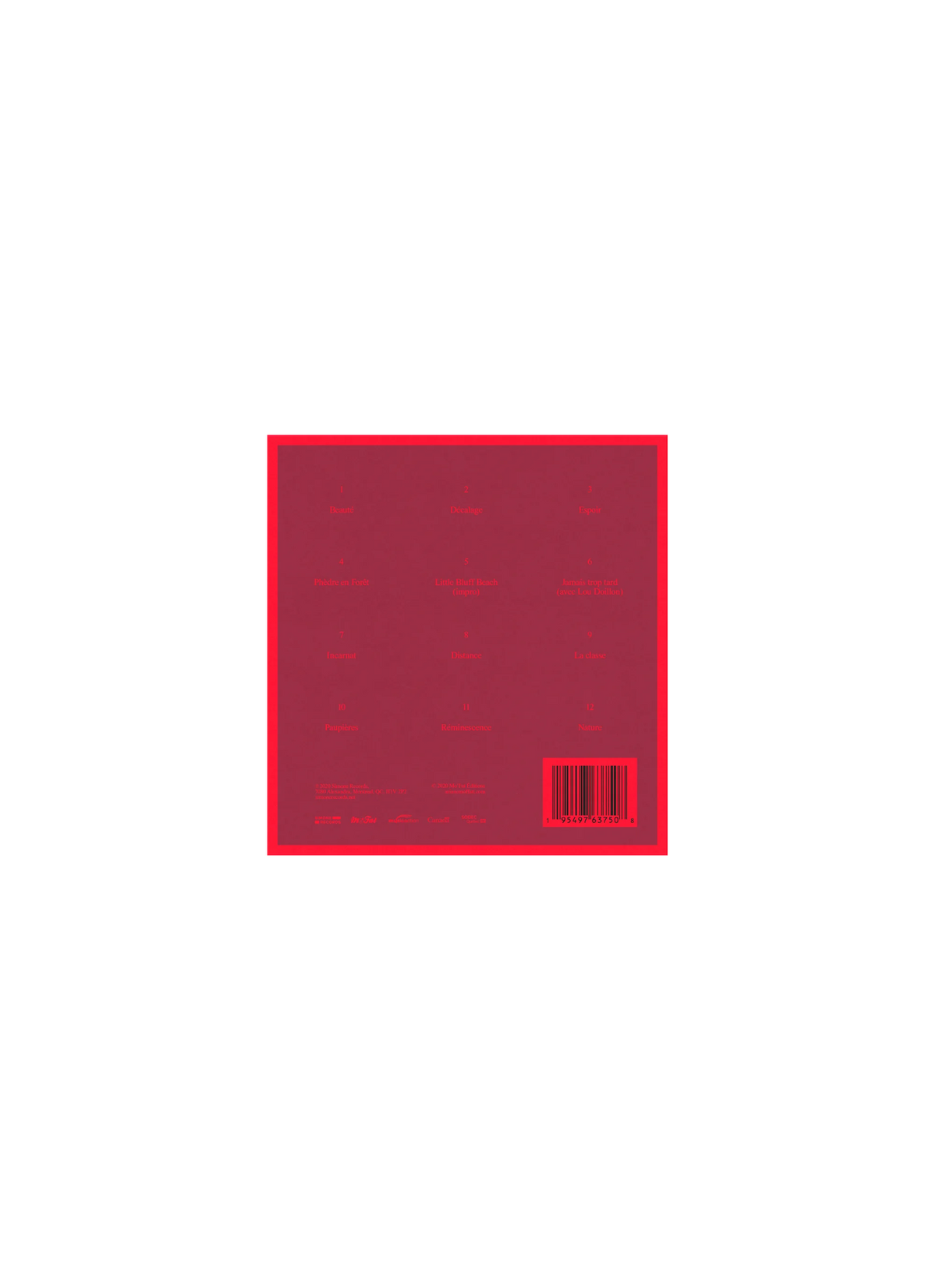 Ariane Moffatt — verso rouge de la pochette d'Ariane Moffatt avec code-barres