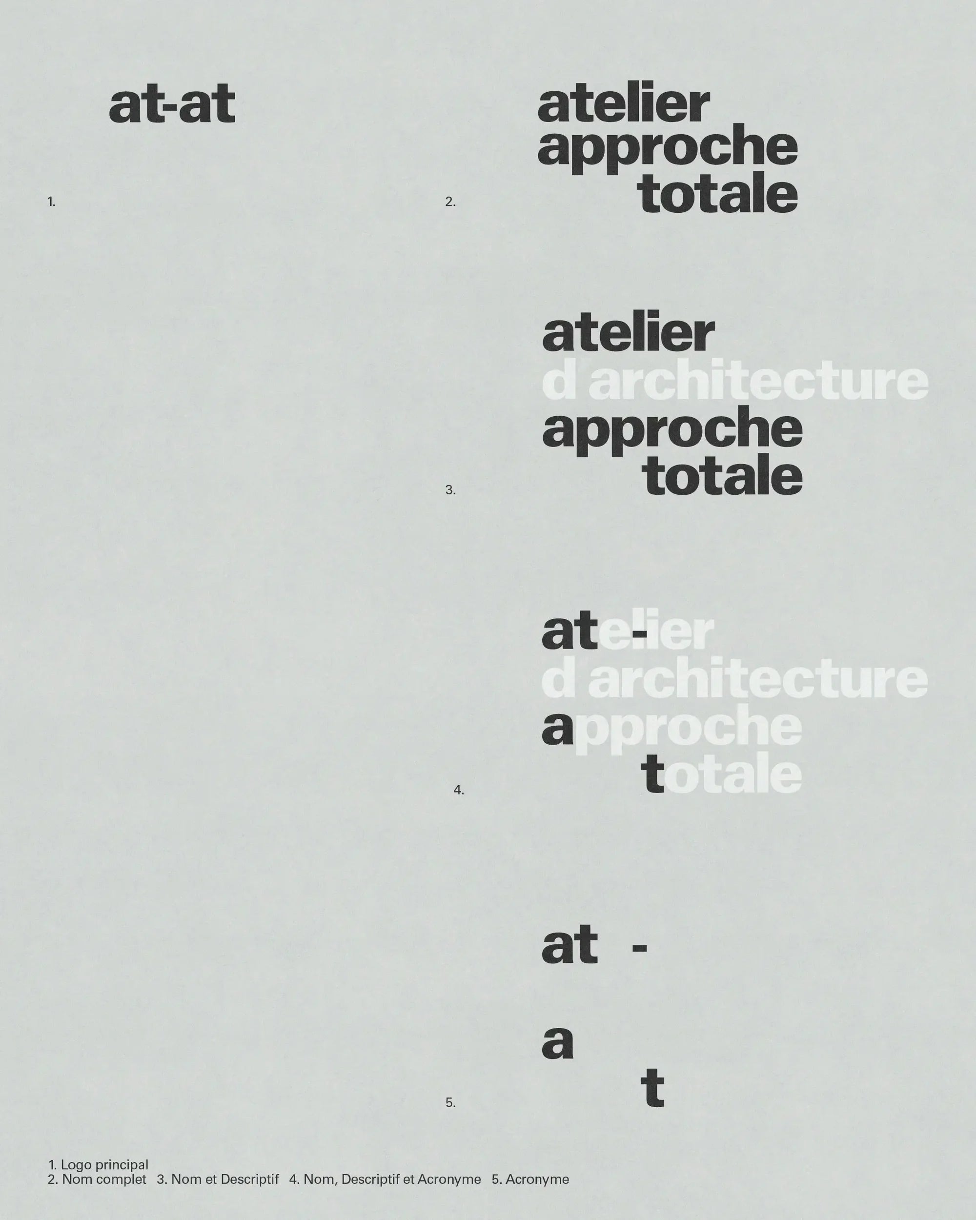 at-at — planche typographique du système d'identité at-at, déclinaisons du logo et acronyme