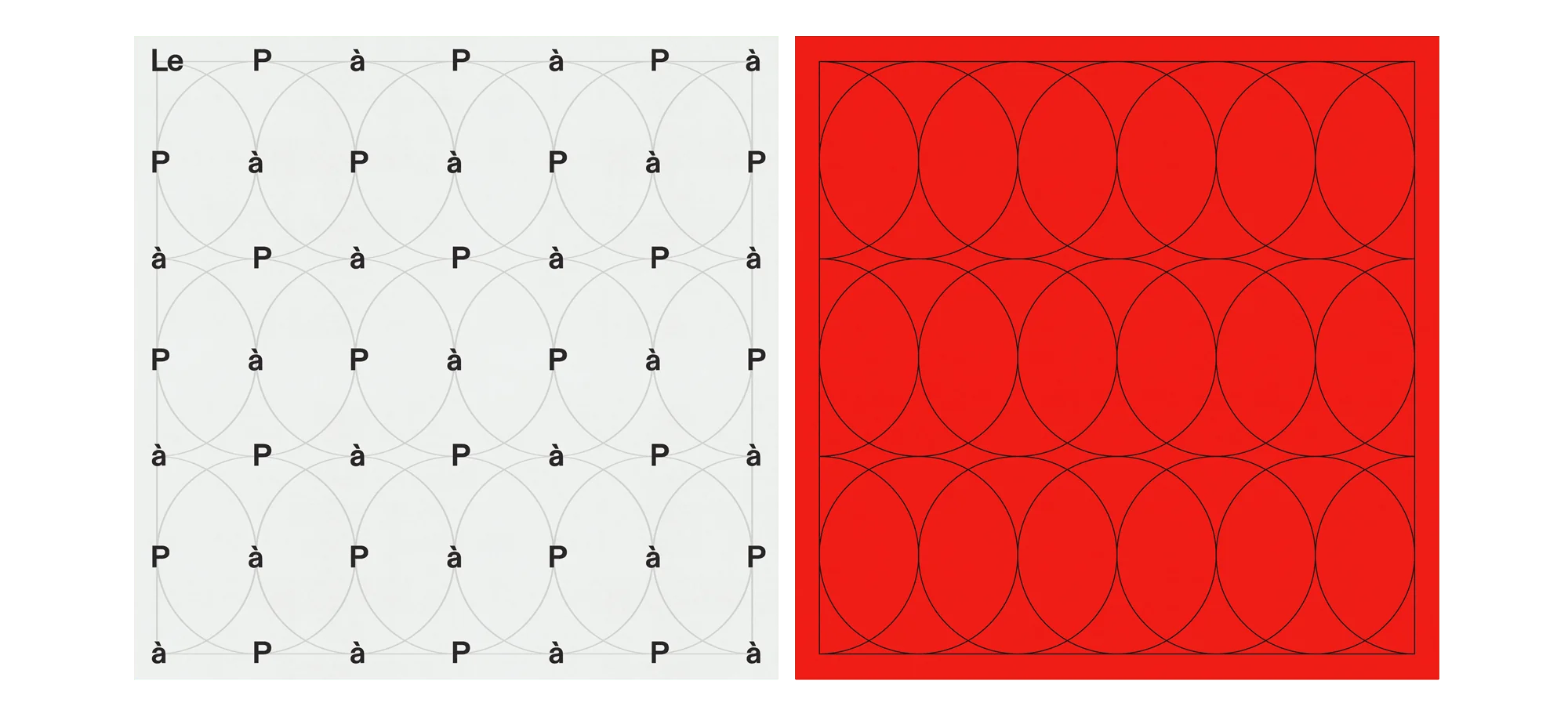 Le PàP — motif typographique « Le P à P » répété, version grise et version rouge sur grille de cercles