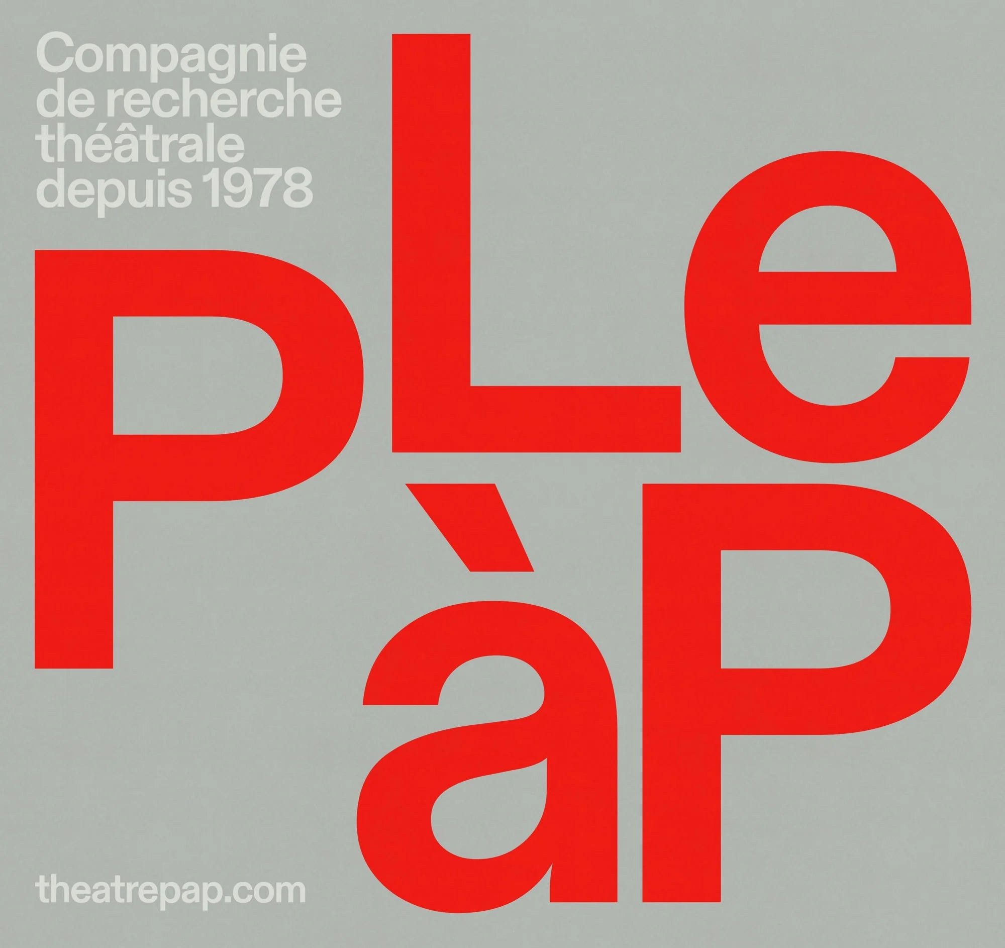 Le PàP — composition rouge sur gris du wordmark « Le PàP » et mention « Compagnie de recherche théâtrale depuis 1978 »