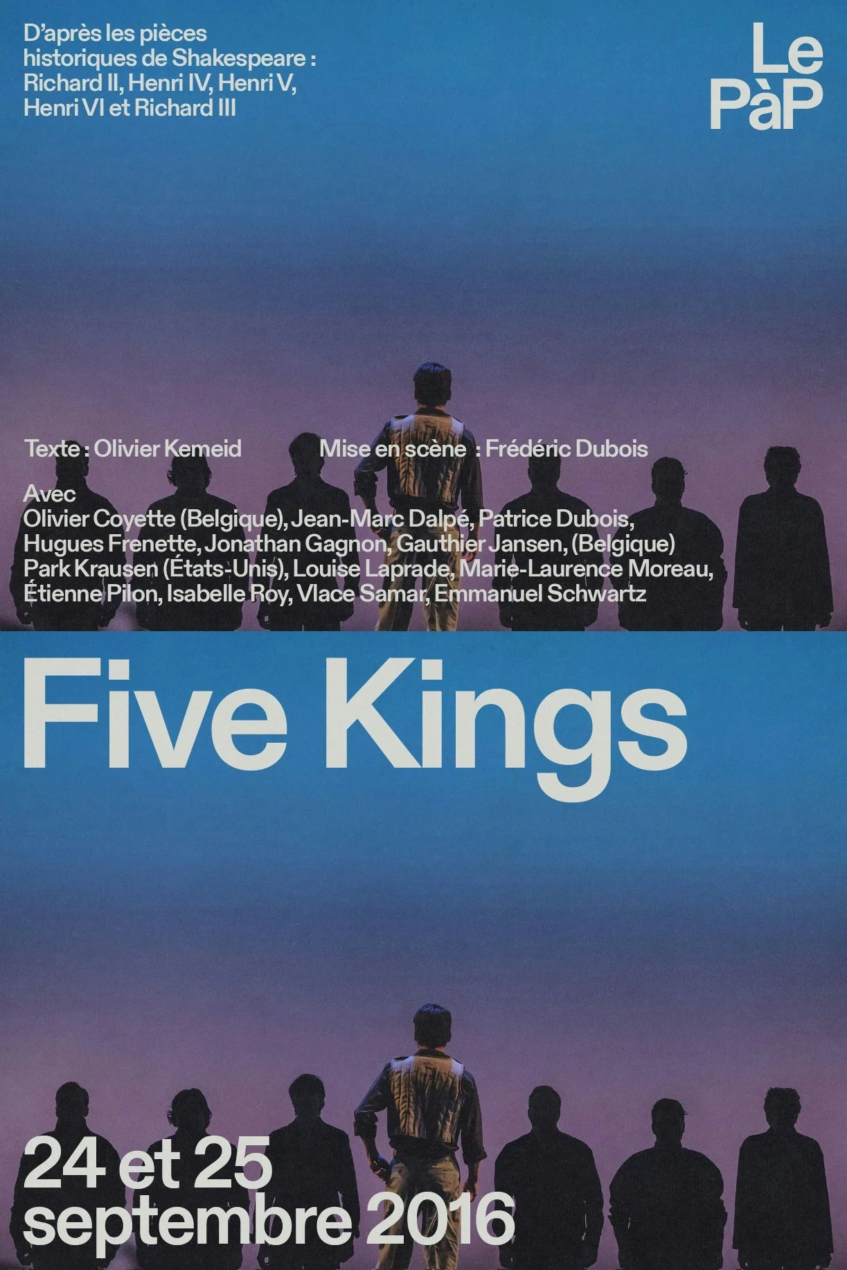 Le PàP — affiche Five Kings, silhouettes en contre-jour, wordmark Le PàP, dates 24 et 25 septembre 2016
