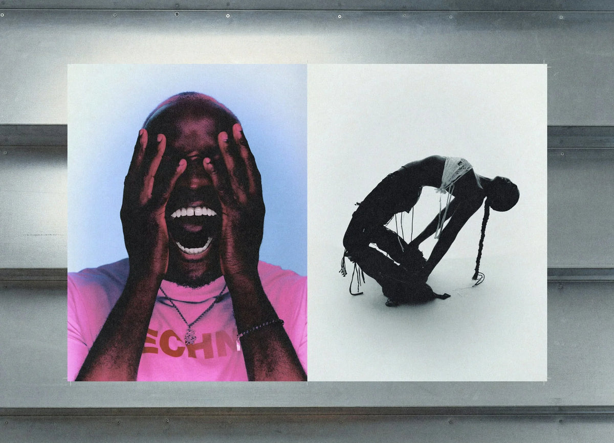 Now — deux photos, portrait rose criant les mains au visage à gauche, silhouette accroupie à droite
